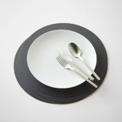 Dot Charcoal Round Leather Placemat -Furniture Store 101208 a230052f gallery option 1