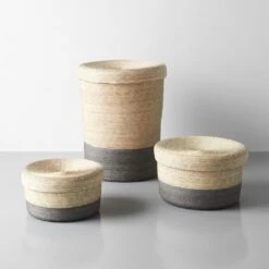 Gray Band Storage Basket With Lid 13" -Furniture Store 101352 101353 101355 gallery option