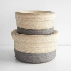 Gray Band Storage Basket With Lid 14.75" -Furniture Store 101352 101353 gallery 1 1