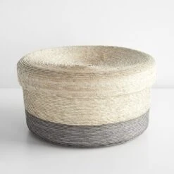 Gray Band Storage Basket With Lid 13"