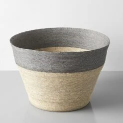 Gray Band Tall Floor Basket