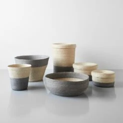 Gray Band Storage Basket With Lid 14.75" -Furniture Store 101357 101356 101355 101354 101352 353 gallery option 2