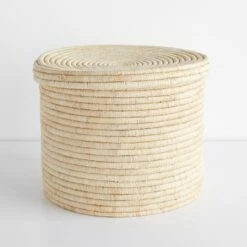 Lidded Natural Storage Basket 14"