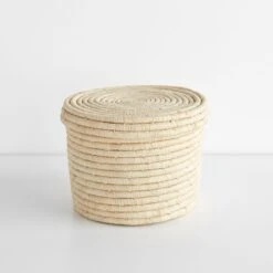 Lidded Natural Storage Basket 10"