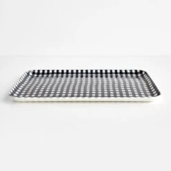 Check Navy Large Linen Coated Tray