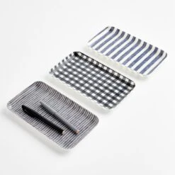 Hickory Gray Stripe Small Linen Coated Tray -Furniture Store 101804 102826 102829 1 4