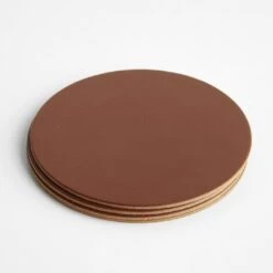 Dot Pecan Round Leather Coasters Set Of 4