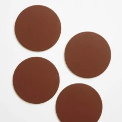 Dot Pecan Round Leather Coasters Set Of 4 -Furniture Store 102150 gallery 2