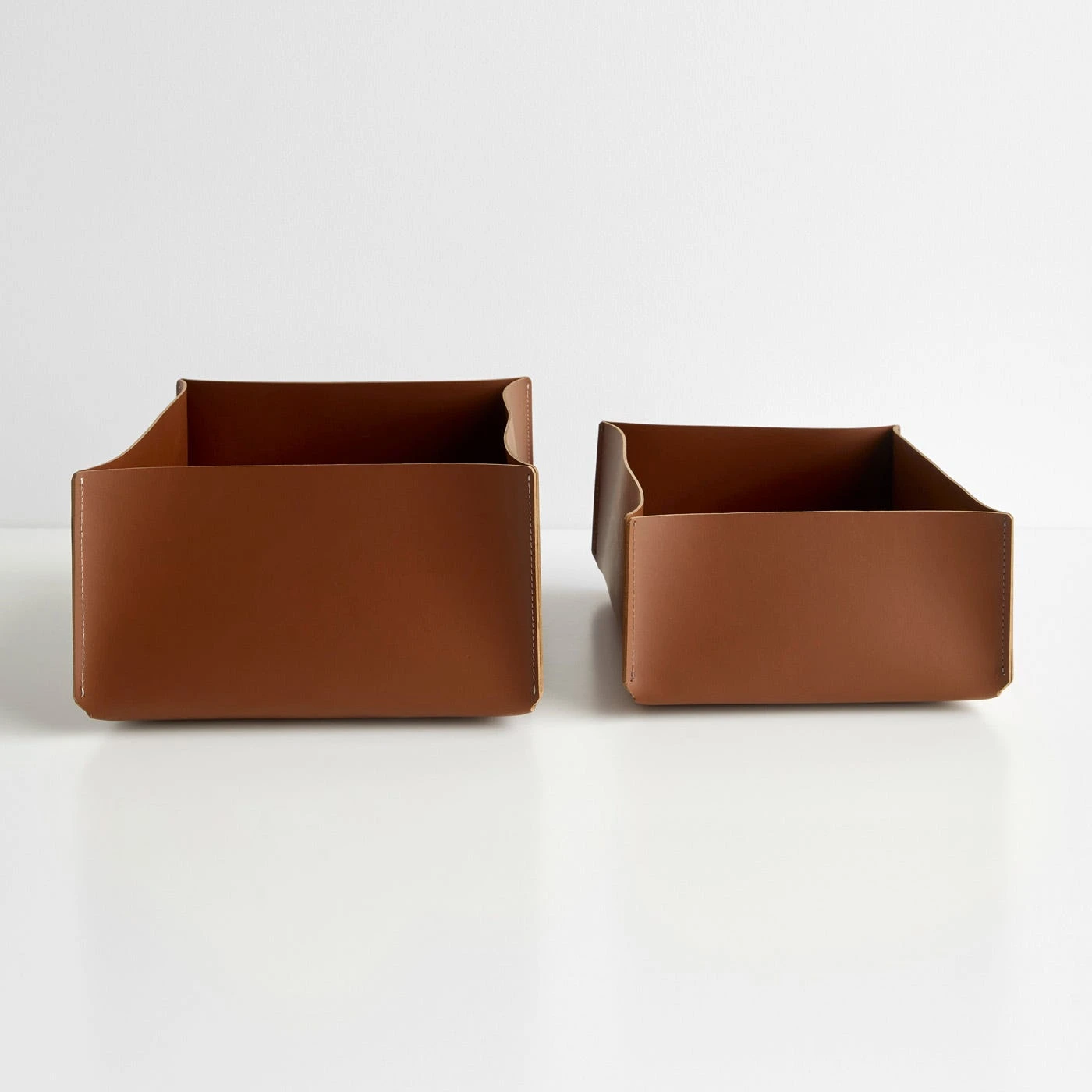 Rectangular Pecan Leather Storage Bins Set Of 2 6 Rectangular Pecan Leather Storage Bins Set Of 2 - Image 4