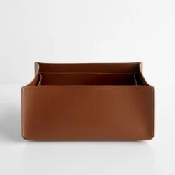 Rectangular Pecan Leather Storage Bins Set Of 2
