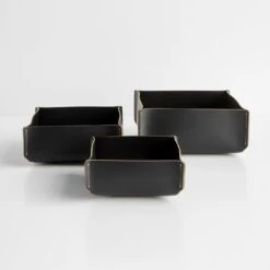 Square Black Leather Storage Bins Set Of 3 -Furniture Store 102198 gallery 2