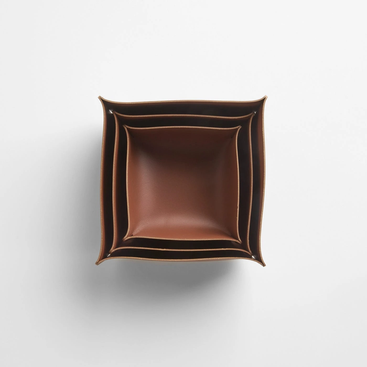 Square Pecan Leather Storage Bins Set Of 3 4 Square Pecan Leather Storage Bins Set Of 3 - Image 2