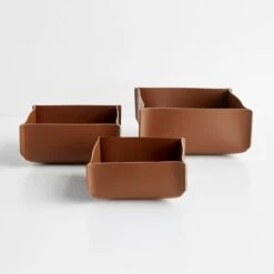Square Pecan Leather Storage Bins Set Of 3 14 Square Pecan Leather Storage Bins Set Of 3 -Furniture Store 102199 gallery 2