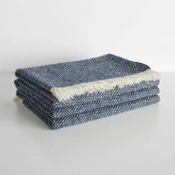 Herringbone Blue Woad Throw Blanket 14 Herringbone Blue Woad Throw Blanket -Furniture Store 102229 3