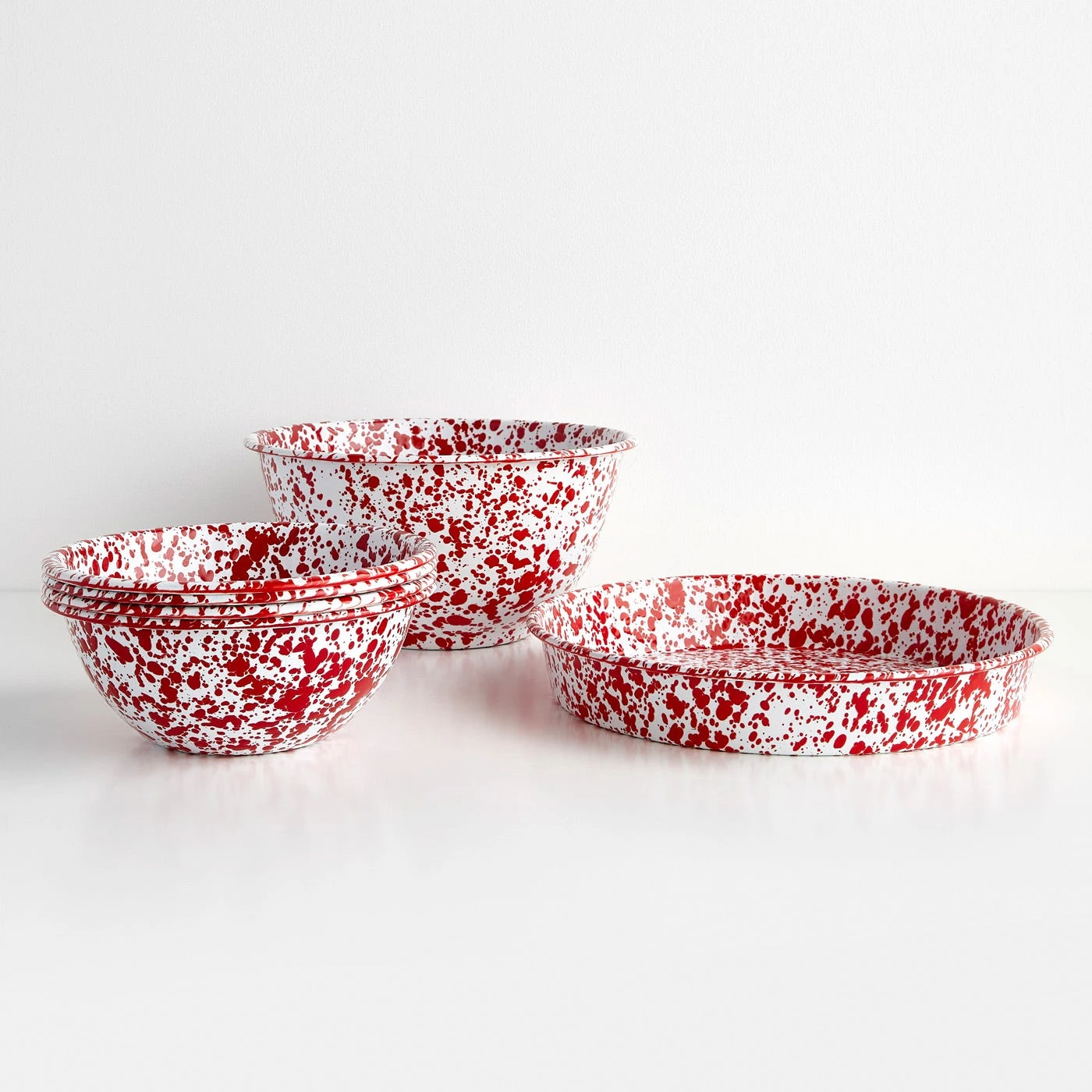 Splatter Red Enamelware Large Salad Bowl 7 Splatter Red Enamelware Large Salad Bowl - Image 5