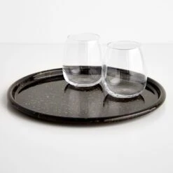 Rainbow Falls Black Enamelware Round Tray 12" -Furniture Store 102810 2