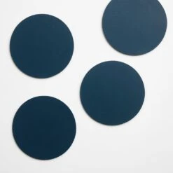Dot Deep Teal Round Leather Coasters Set Of 4 -Furniture Store 102964 2 1