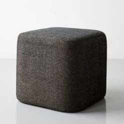 Block Black Twill Ottoman