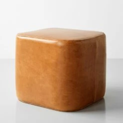 Block Cognac Leather Ottoman
