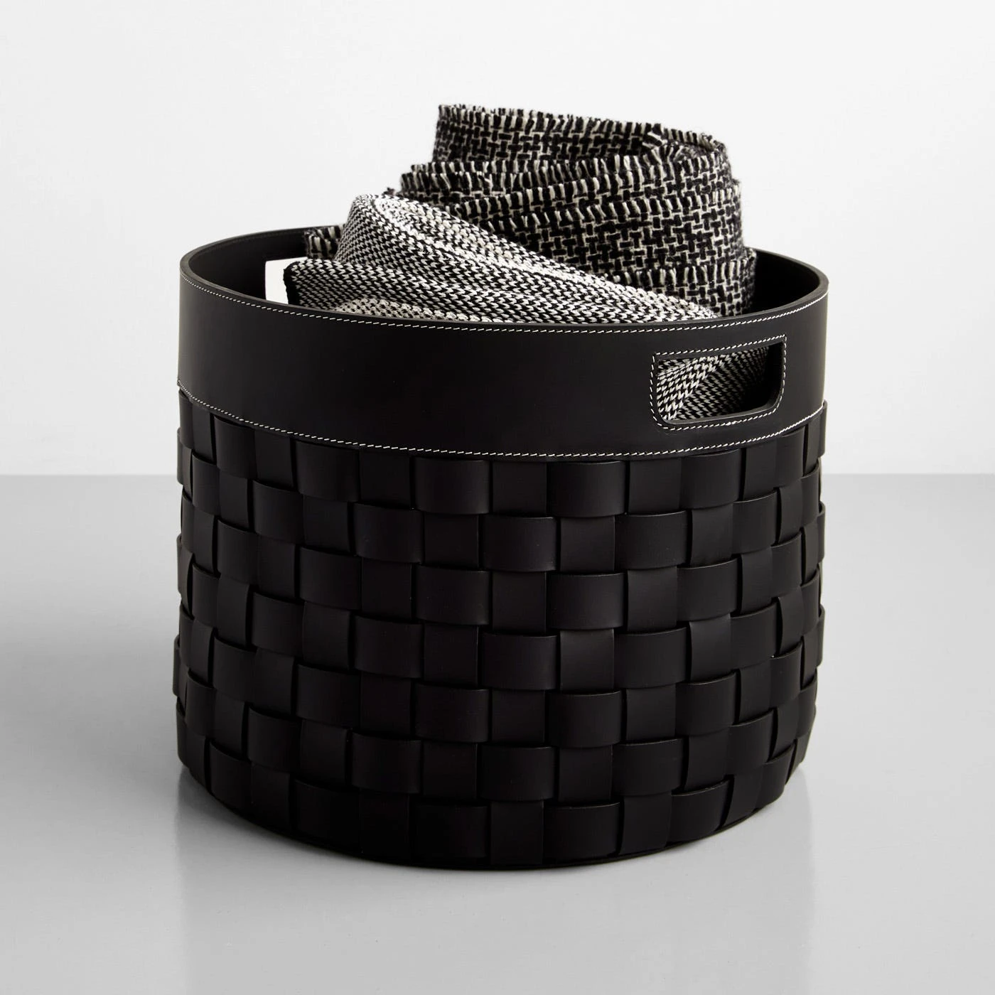 Woven Leather Black Round Floor Basket 4 Woven Leather Black Round Floor Basket - Image 2