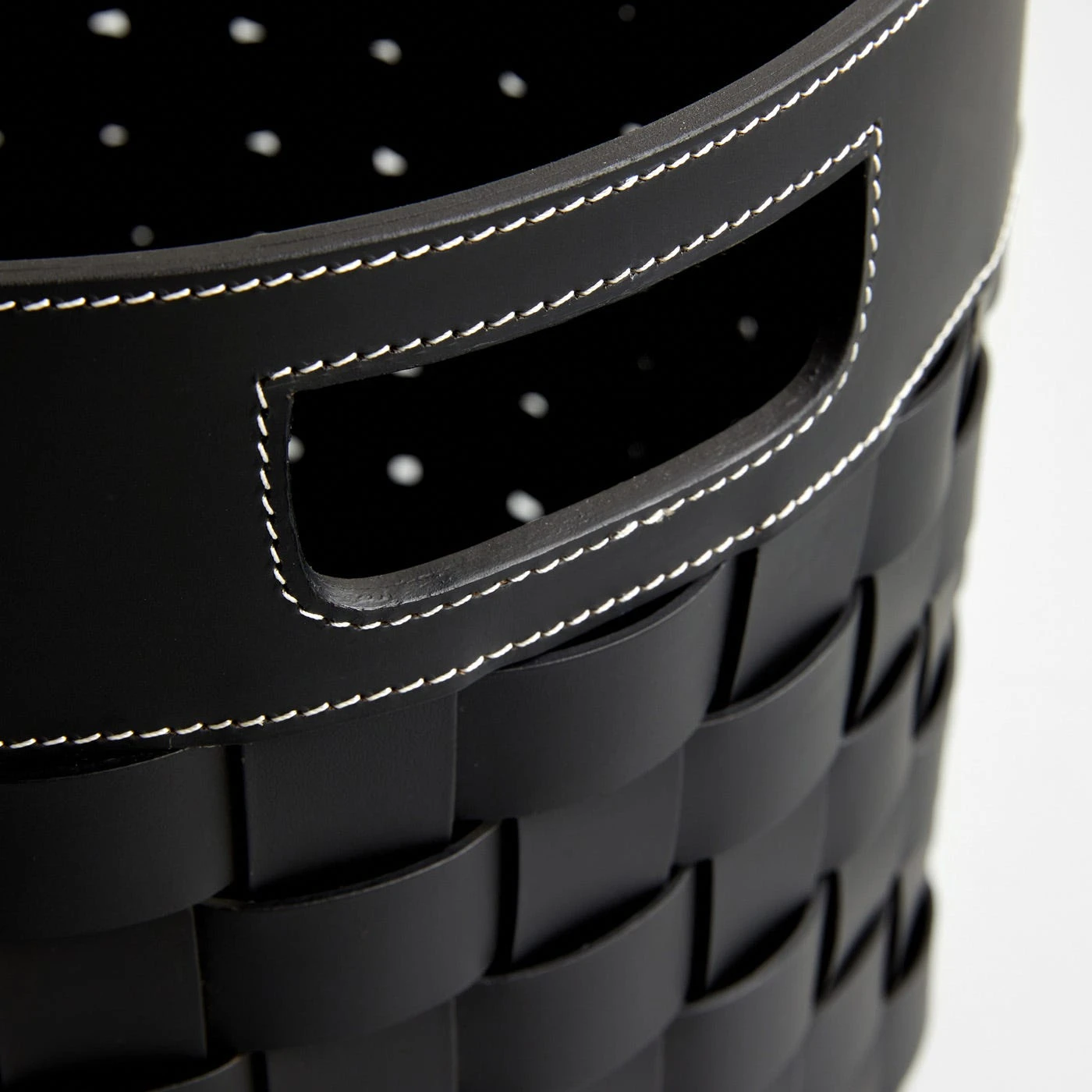 Woven Leather Black Round Floor Basket 5 Woven Leather Black Round Floor Basket - Image 3