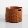 Woven Leather Cognac Round Floor Basket -Furniture Store 103061 1