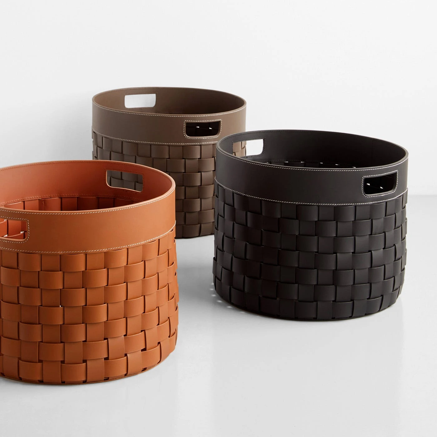 Woven Leather Black Round Floor Basket 6 Woven Leather Black Round Floor Basket - Image 4