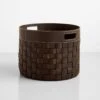 Woven Leather Chocolate Round Floor Basket -Furniture Store 103062 1
