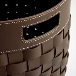 Woven Leather Chocolate Round Floor Basket -Furniture Store 103062 3