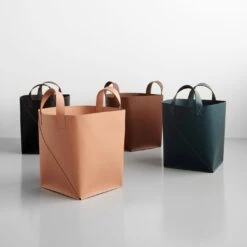 Twist Pecan Leather Floor Basket 10 Twist Pecan Leather Floor Basket -Furniture Store 103100 103101 103103 103102 3