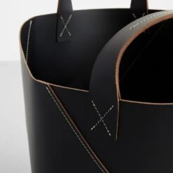 Twist Black Leather Floor Basket 10 Twist Black Leather Floor Basket -Furniture Store 103100 3