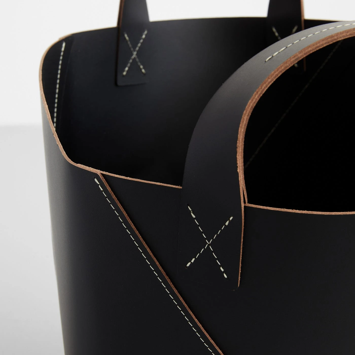 Twist Black Leather Floor Basket 5 Twist Black Leather Floor Basket - Image 3