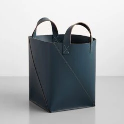 Twist Deep Teal Leather Floor Basket