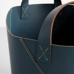Twist Deep Teal Leather Floor Basket -Furniture Store 103102 3
