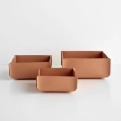 Square Clay Leather Storage Bins Set Of 3 12 Square Clay Leather Storage Bins Set Of 3 -Furniture Store 103105 3