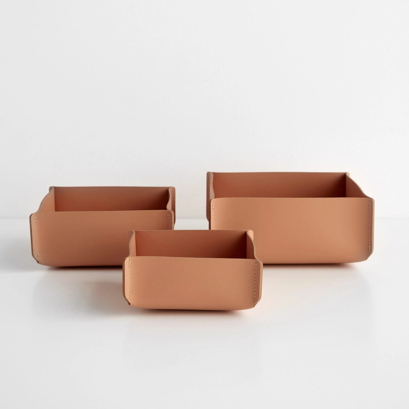 Square Clay Leather Storage Bins Set Of 3 5 Square Clay Leather Storage Bins Set Of 3 - Image 3