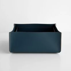 Rectangular Deep Teal Leather Storage Bins Set Of 2