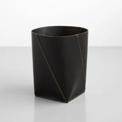 Twist Black Leather Waste Bin