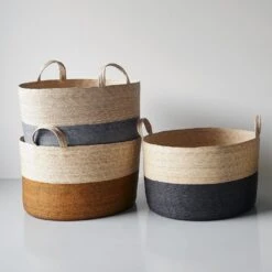 Gray Band Loma Basket 15.75" -Furniture Store 1 loma baskets ochre gray and black band 4 2