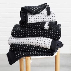 Stitch Black + White Towel 6pc Bundle -Furniture Store 2017 sum stitch towels 1 1 1 1
