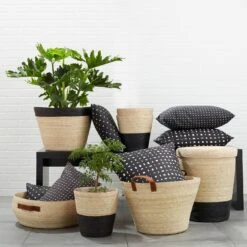 Black Band Tall Floor Basket -Furniture Store 2017 sum storage woven baskets edit