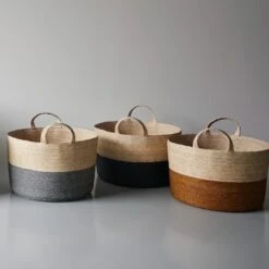 Gray Band Loma Basket 19.5" 16 Gray Band Loma Basket 19.5" -Furniture Store 2 loma baskets ochre gray and black band 4 3