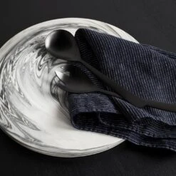 Dash Stripe Navy Linen Teatowel -Furniture Store a469027t fog linen in use gallery option