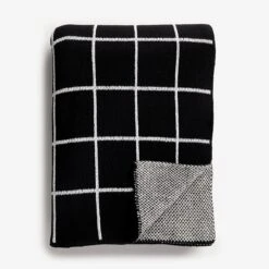 Grid Black Knit Throw Blanket