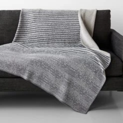 Strata Gray Knit Throw Blanket -Furniture Store b329034b detail