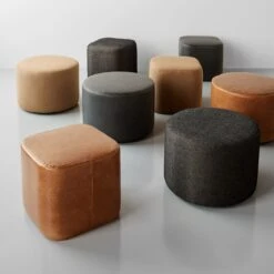 Block Black Twill Ottoman -Furniture Store cylinder and block ottomans 4