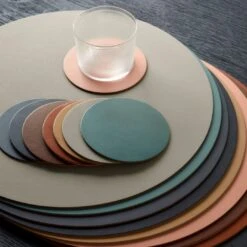 Dot Cement Round Leather Coasters Set Of 4 -Furniture Store dot placemats coasters edit 5