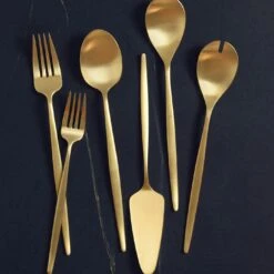 Eve Brushed Gold 5pc Serve Set -Furniture Store eve brushed gold serve set