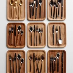 Bistro Black 5pc Flatware Set -Furniture Store flatware grid teak and willow non slip small trays alternate 2 3