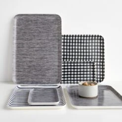 Bengal Blue Stripe Large Linen Coated Tray -Furniture Store fog linen trays hasami group mix 6